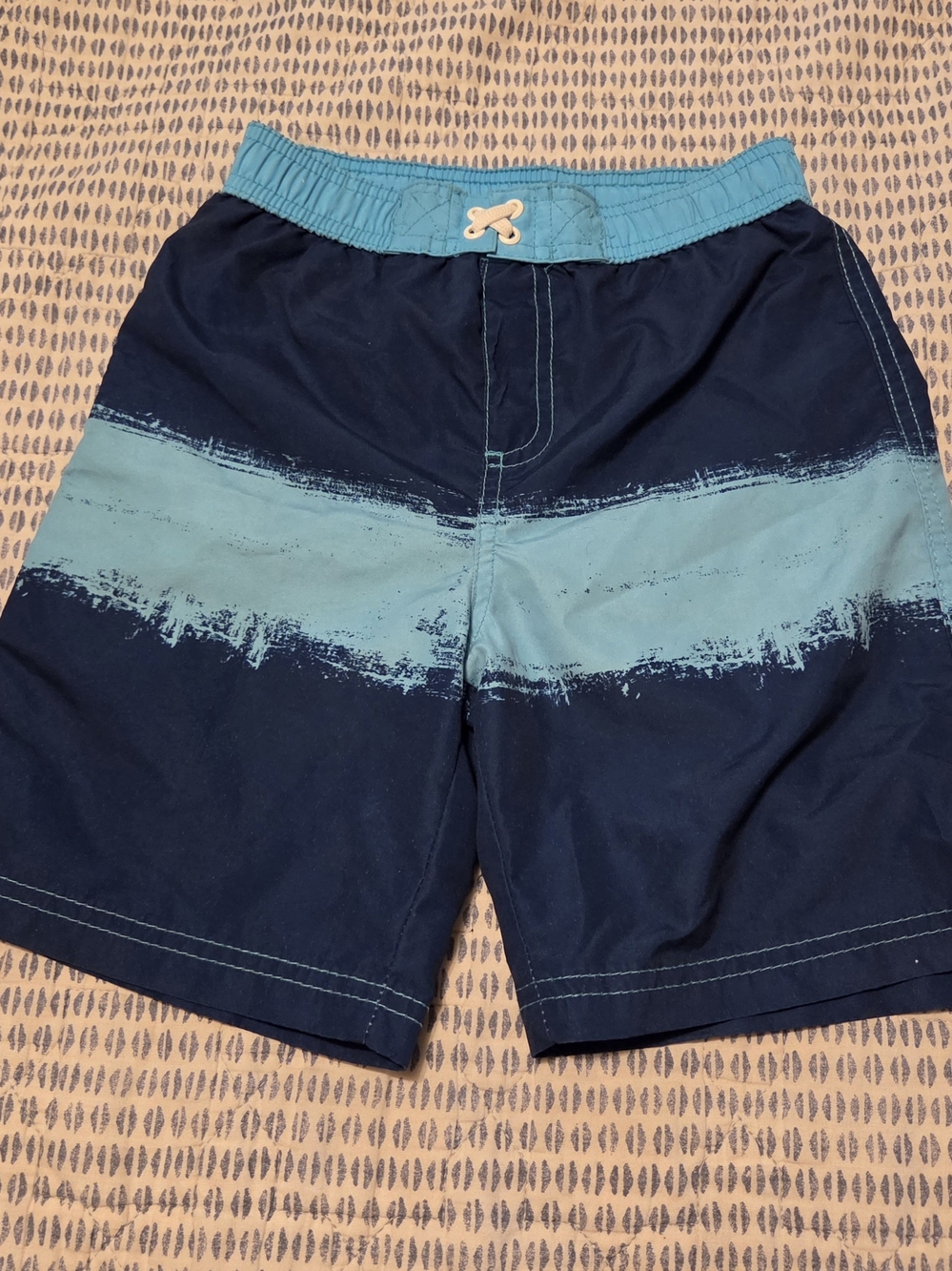 Kids Navy Swim Trunks with Aqua Brush-Stroke Band